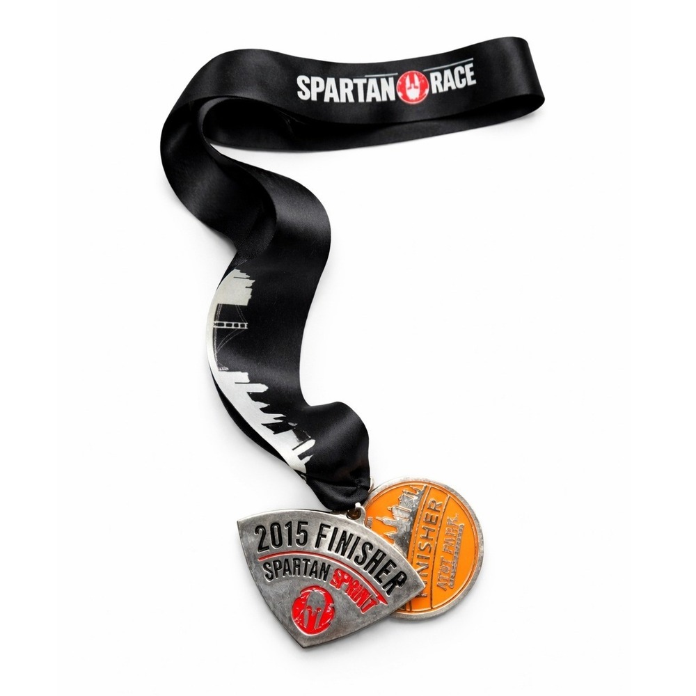 Spartan Race Finisher Medal 2015 AT&T Park Sprint Red Helmet Wedge Set Ribbon
